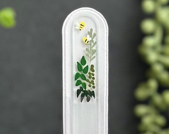 Botanical Glass Nail File | Herb Garden and Bees | Hand-Painted | Long Lasting Czech Crystal Glass