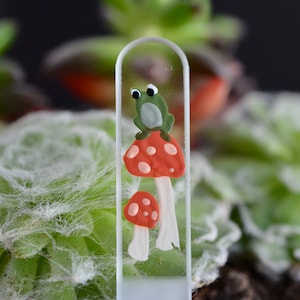 Frog and Mushrooms Glass Nail File - Hand-painted Glass Manicure File