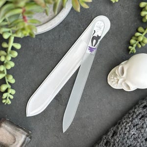 Black Cat Glass Nail File | Hand-Painted | Halloween Czech Crystal Glass Manicure File
