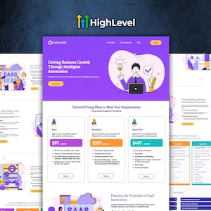 Modelo de funil SaaS definitivo para GoHighLevel | Site de startup de tecnologia, página de destino de software, apresentação de aplicativos, resumo B2B GHL