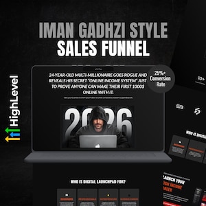 Iman Gadzhi Style Verkaufsseite | Startbereit | Hoch-Converting GoHighLevel Funnel | One-Click Import + Bearbeitbares Optimiertes Design