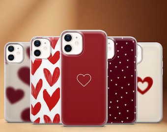 Red Heart Phone Case Minimalist Love Cover for iPhone 17, 17Pro, 16, 15, 14, 13, 12,  Samsung S25 S24Fe, S23, A16, A56 ,Pixel 10Pro, 9A