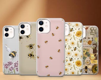 Bee Happy Phone Case Honey Bumble Bee Cover for iPhone 17, 17 Pro, 16, 15, 14, 13, 12, Samsung S25 S24Fe, S23, A16, A56, Pixel 10Pro, 9A