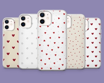 Cute Hearts Phone Case Red Love Cover for iPhone 17, 17Pro, 16, 15, 14, 13, 12, Samsung S25, S24Fe, S23, A16, A56 Pixel 10Pro, 9A