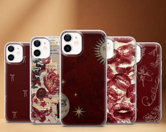 Burgundy Red Phone Case Maroon Bows Cover for iPhone 17, 17Pro, 16, 15, 14, 13 12 Samsung S25 S24Fe, S23, A16, A56 ,Pixel 10Pro, 9A