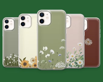 Minimalism Phone Case Cute Minimalist Flowers Cover for iPhone 17, 17Pro, 16, 15, 14, 13, Samsung S25, S24Fe, S23, A16, A56 Pixel 10Pro, 9A