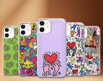 Keith Haring Phone Case Iconic Movement Urban Art Cover for iPhone 17, 17Pro, 16, 15, 14, Samsung S25, S24Fe, S23, A16, A56 Pixel 10Pro, 9A