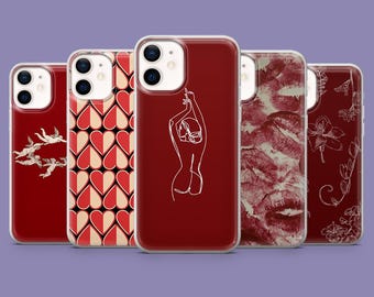 Crimson Red Phone Case Burgundy Scarlet Vibes Cover for iPhone 17, 17Pro, 16, 15, 14, 13, Samsung S25 S24Fe, S23, A16, A56, Pixel 10Pro, 9A