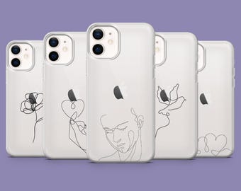 Clear One Line Phone Case Minimalistic Cover for iPhone 17, 17Pro, 16, 15, 14, 13, 12, Samsung S25, S24Fe, S23, A16, A56 Pixel 10Pro, 9A