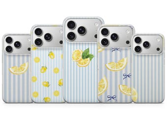Lemon Phone Case Stripes Citrus Cover for iPhone 17, 16 Pro, 15, 14, 13, 12, Samsung S26, S25, S24, S23, S22, A17, Pixel 10A, 10Pro, 9A