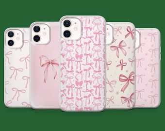 Rosa telefonskal med rosetter, Coquette Rosett för iPhone 17, 17Pro, 16, 15, 14, 13, 12, Samsung S25, S24Fe, S23, A16, A56, Pixel 10Pro, 9A