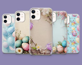 Easter Eggs Case Spring Rabbit Cover for iPhone 17, 17Pro, 16, 15, 14, 13, 12, Samsung S25 S24Fe, S23, A16, A56 ,Pixel 10Pro, 9A
