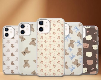 Teddy Bear Phone Case Cute Kawaii Cover for iPhone 17, 17Pro, 16, 15, 14, 13, 12, Samsung S25 S24Fe, S23, A16, A56, Pixel 10Pro, 9A