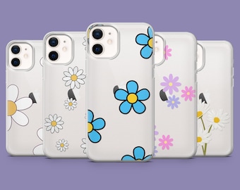 Clear Flowers Phone Case White Bloom Daisy Cover for iPhone 17 Air 16 15 14 13 12 11, Samsung S25Ultra S24 S23FE S22 A16 A56, Pixel 10 Pro