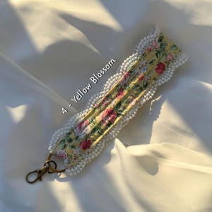 Handmade Gingham Floral Key Wristlet | Fabric Keychain Bracelet image 10