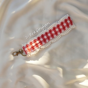 Handmade Gingham Floral Key Wristlet | Fabric Keychain Bracelet 3. Red Gingham