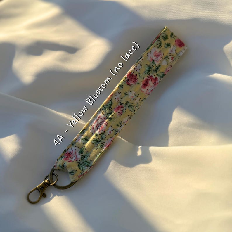 Handmade Gingham Floral Key Wristlet | Fabric Keychain Bracelet image 11