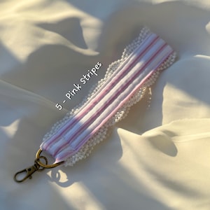Handmade Gingham Floral Key Wristlet | Fabric Keychain Bracelet image 12
