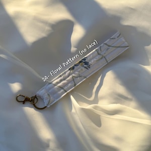 Handmade Gingham Floral Key Wristlet | Fabric Keychain Bracelet image 7