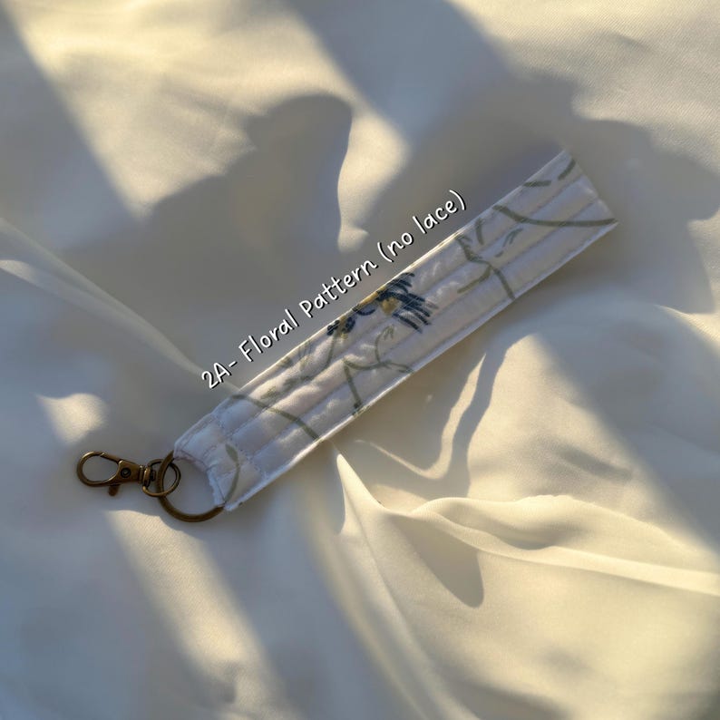 Handmade Gingham Floral Key Wristlet | Fabric Keychain Bracelet image 7