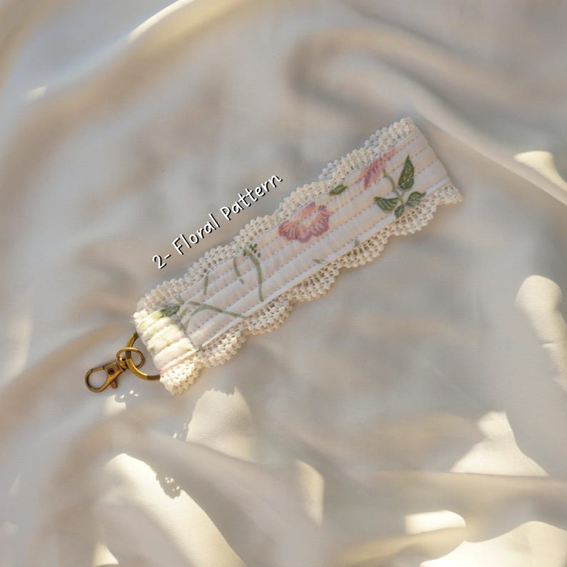 Handmade Gingham Floral Key Wristlet | Fabric Keychain Bracelet 2. Floral Pattern