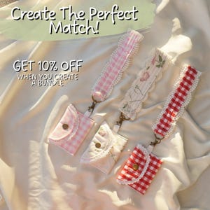 Handmade Gingham Floral Key Wristlet | Fabric Keychain Bracelet image 2