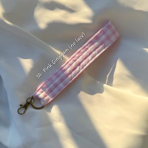 Handmade Gingham Floral Key Wristlet | Fabric Keychain Bracelet image 5