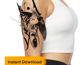 Swallow Tattoo Design | Black and Grey Arm Tattoo (Digital Download)