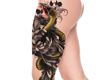 Snake & Floral Tattoo Design – 100% Original Artwork by Me