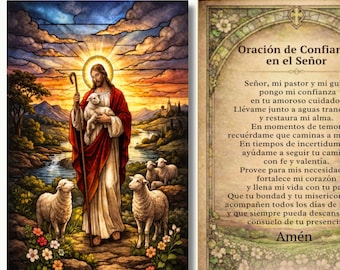 Tarjeta de Oración El Amor del Pastor | Salmo 23 | Pastor Jezusa Buen | Tarjeta Devocional Cristiana | Pobierz Cyfrowy 2,5 x 4,25