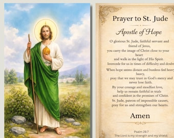 Set of 25 St. Jude Thaddeus Prayer Cards | Laminated Catholic Devotional Cards | Patron Saint of Hope | Wallet Size 2" x 3.5"