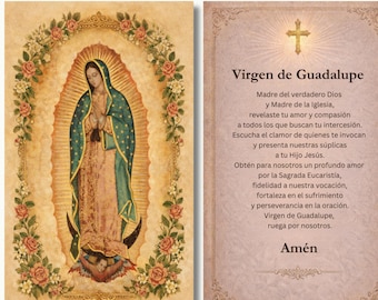 Tarjeta de Oracion Virgen de Guadalupe | Tarjeta Catolica Tradycyjna | Nieskazitelny Estilo Vintage | Pobierz Cyfrowy | Grzech Edicion