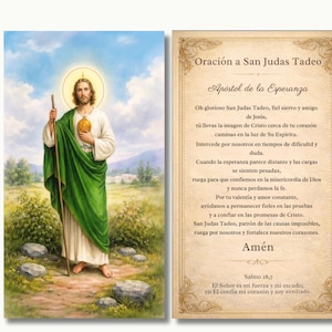 Tarjeta de Oracion San Jesus Tadeo Apóstol Fiel Imprimible | Devocional Católico | Salmo 28,7 | Descarga Digital Instantánea | 2,5x4,25