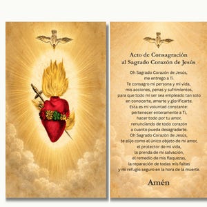 Acto de Consagración al Sagrado Corazón de Jesús | Tarjeta Católica Printable 2.5x4.25 | Oración Devocional | Descarga Digital