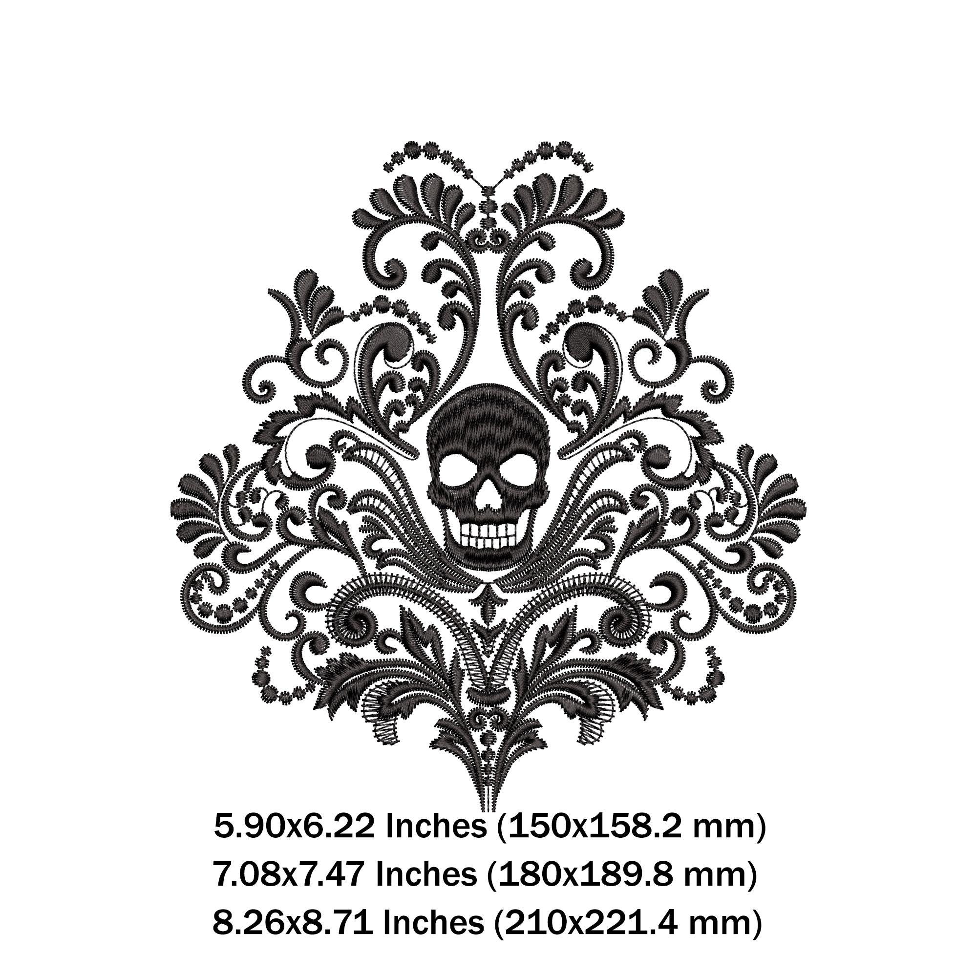 Skull Lace Embroidery Design on Tulle | Gothic Baroque Style Machine ...
