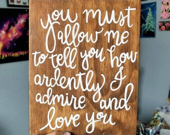 Mr. Darcy Wood Sign Stained Wood Slice Hand Lettered