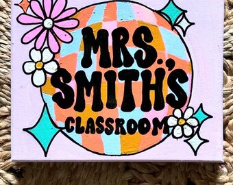Custom Teacher Sign Groovy Disco 70s Vintage Sign
