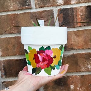 Clay Pot Flower Pot Handpainted Flower Pot Choose Your Colors and Flowers