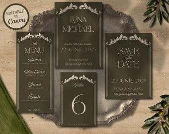 Olive Wedding Invitation Suite, Editable Canva Template, Maison Olive Collection (Digital Download)