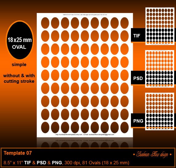 INSTANT DOWNLOAD - 18x25 mm Ovals 07 TEMPLATE -Printable Bottle cap A…