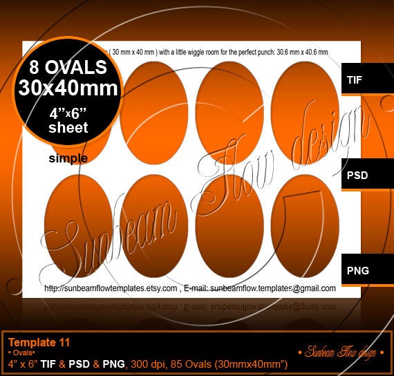 INSTANT DOWNLOAD - 30x40mm Ovals 11 TEMPLATE Printable Bottle cap Acc…