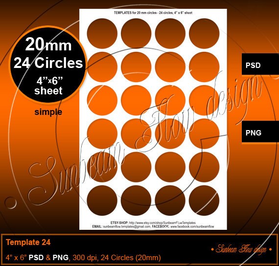 INSTANT DOWNLOAD - 20 mm Circles 24 TEMPLATE Printable Bottle cap Acc…
