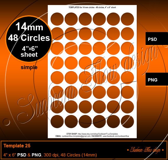 INSTANT DOWNLOAD - 14mm Circles 25 TEMPLATE Printable Bottle cap Acce…
