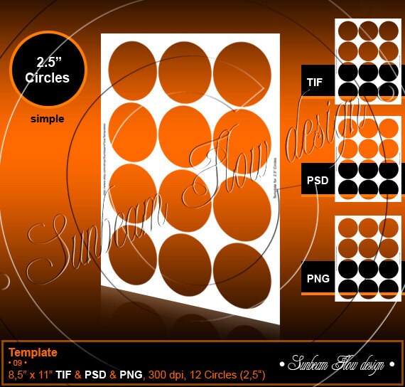 INSTANT DOWNLOAD - 2.5" Circles TEMPLATE 09 Printable 2 1/2 inch…
