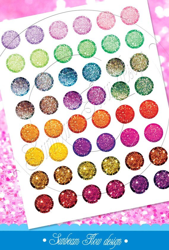 INSTANT DOWNLOAD - 1"  Circles Glitter 01 Printable for bottle c…
