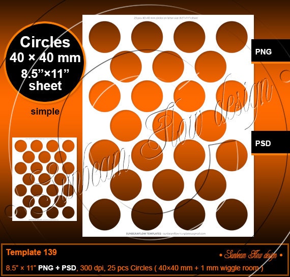 INSTANT DOWNLOAD -  40 x 40 mm Circles TEMPLATE 139 on lettersize Pri…