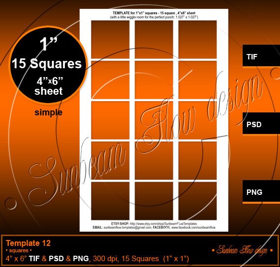 INSTANT DOWNLOAD - 1" Squares TEMPLATE 12 4x6 Printable Bottle c…