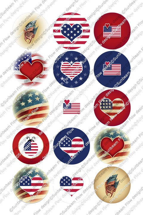 INSTANT DOWNLOAD - 1" Circles 4x6 USA 05 Sweet Red White and Blu…