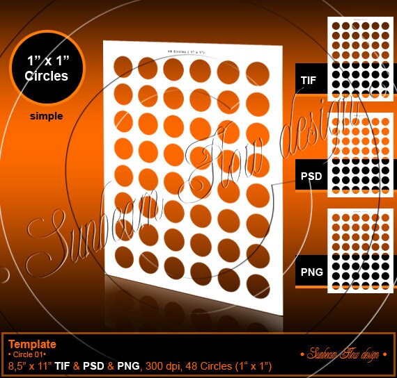 INSTANT DOWNLOAD - 1" Circles 01 TEMPLATE Printable Bottle cap A…