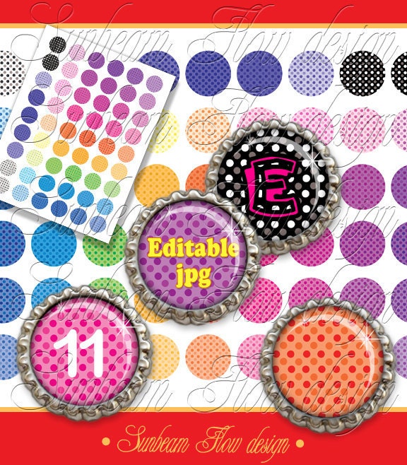 INSTANT DOWNLOAD - 1" Circles Editable jpg Polka Dots 11 Bottle …